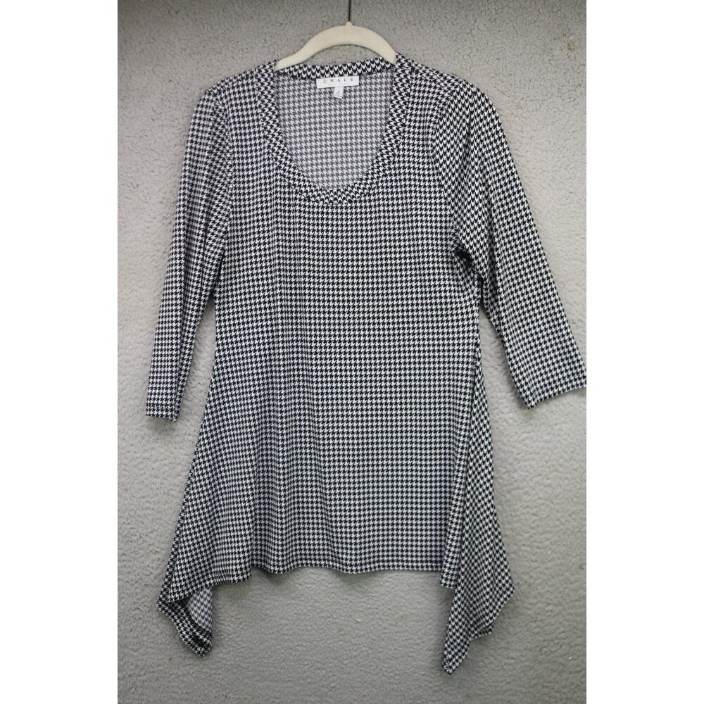 Chaus NY 3/4 Sleeve Houndstooth Silky Tunic-Size Small-Preppy-Asymmetrical